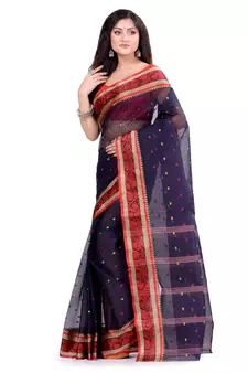Blue Hand Woven Cotton Saree Without Blouse