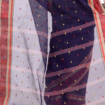 Blue Hand Woven Cotton Saree Without Blouse 4