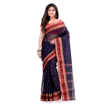 Blue Hand Woven Cotton Saree Without Blouse 5