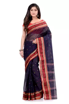 Blue Hand Woven Cotton Saree Without Blouse