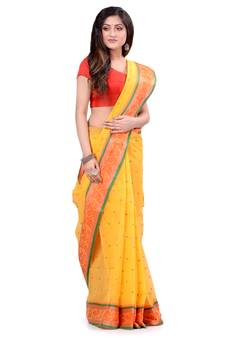 Yellow Hand Woven Cotton Saree Without Blouse