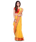 Yellow Hand Woven Cotton Saree Without Blouse