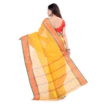 Yellow Hand Woven Cotton Saree Without Blouse 2