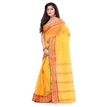 Yellow Hand Woven Cotton Saree Without Blouse 3