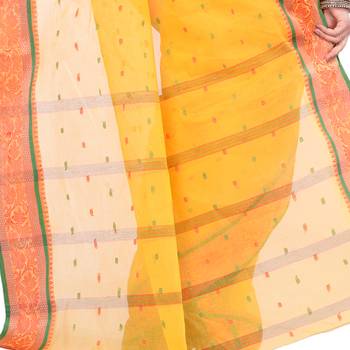 Yellow Hand Woven Cotton Saree Without Blouse 4