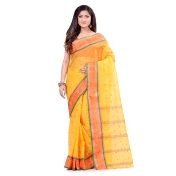 Yellow Hand Woven Cotton Saree Without Blouse 5