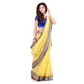 Yellow Hand Woven Cotton Saree Without Blouse 1