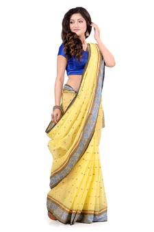 Yellow Hand Woven Cotton Saree Without Blouse