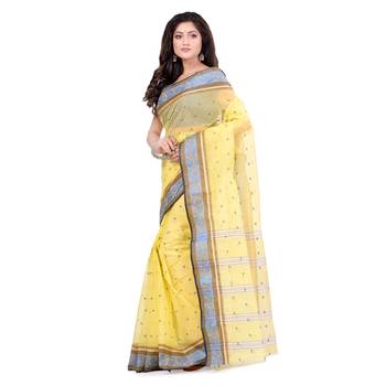 Yellow Hand Woven Cotton Saree Without Blouse 3