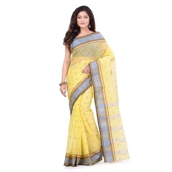 Yellow Hand Woven Cotton Saree Without Blouse 5