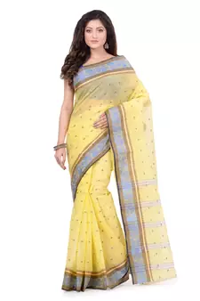 Yellow Hand Woven Cotton Saree Without Blouse