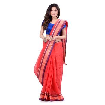 Red Hand Woven Cotton Saree Without Blouse 1