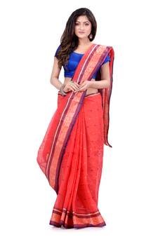 Red Hand Woven Cotton Saree Without Blouse