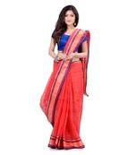 Red Hand Woven Cotton Saree Without Blouse