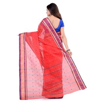 Red Hand Woven Cotton Saree Without Blouse 2