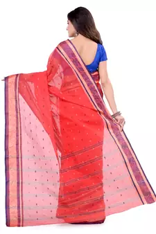 Red Hand Woven Cotton Saree Without Blouse
