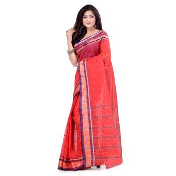 Red Hand Woven Cotton Saree Without Blouse 3