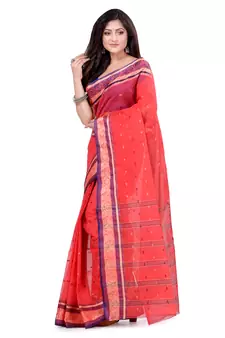Red Hand Woven Cotton Saree Without Blouse