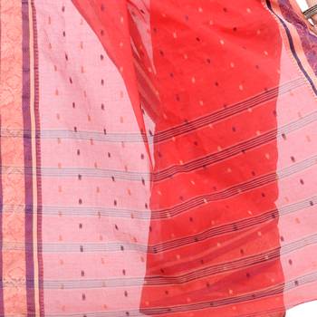 Red Hand Woven Cotton Saree Without Blouse 4