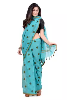 Blue Hand Woven Cotton Saree Without Blouse