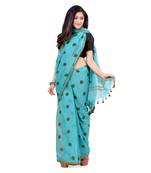 Blue Hand Woven Cotton Saree Without Blouse