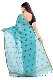 Blue Hand Woven Cotton Saree Without Blouse