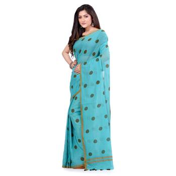 Blue Hand Woven Cotton Saree Without Blouse 3
