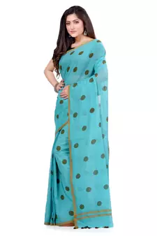 Blue Hand Woven Cotton Saree Without Blouse