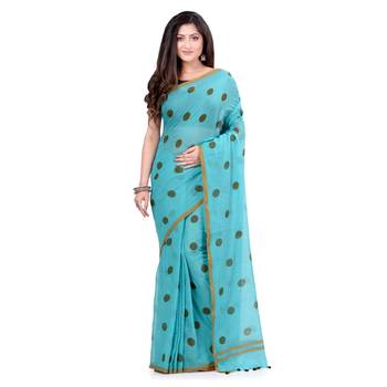 Blue Hand Woven Cotton Saree Without Blouse 5