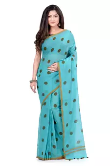 Blue Hand Woven Cotton Saree Without Blouse