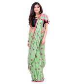 Green Hand Woven Cotton Saree Without Blouse