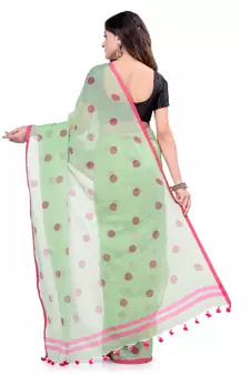 Green Hand Woven Cotton Saree Without Blouse