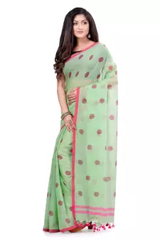 Green Hand Woven Cotton Saree Without Blouse