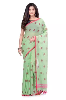 Green Hand Woven Cotton Saree Without Blouse