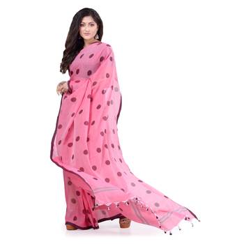 Pink Hand Woven Cotton Saree Without Blouse 1