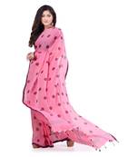 Pink Hand Woven Cotton Saree Without Blouse