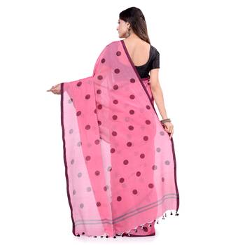 Pink Hand Woven Cotton Saree Without Blouse 2