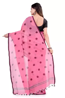Pink Hand Woven Cotton Saree Without Blouse