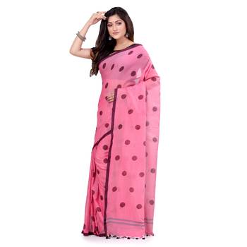 Pink Hand Woven Cotton Saree Without Blouse 3