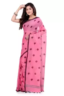 Pink Hand Woven Cotton Saree Without Blouse