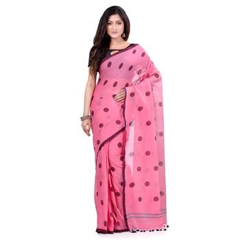 Pink Hand Woven Cotton Saree Without Blouse 5