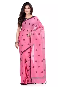 Pink Hand Woven Cotton Saree Without Blouse