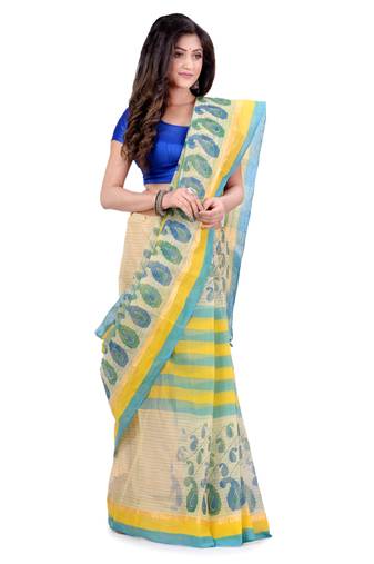Multicolor Hand Woven Cotton Saree Without Blouse