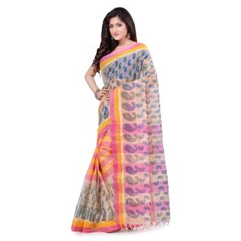 Multicolor Hand Woven Cotton Saree Without Blouse 3