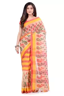 Multicolor Hand Woven Cotton Saree Without Blouse