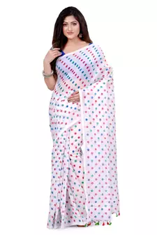 Multicolor Hand Woven Cotton Saree Without Blouse
