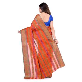 Orange Hand Woven Cotton Saree Without Blouse 2