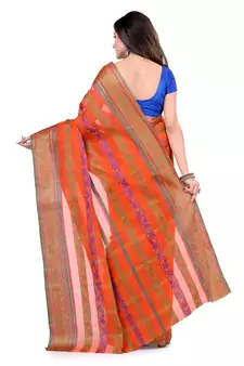Orange Hand Woven Cotton Saree Without Blouse