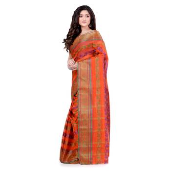 Orange Hand Woven Cotton Saree Without Blouse 3