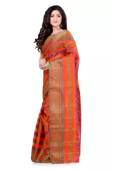 Orange Hand Woven Cotton Saree Without Blouse